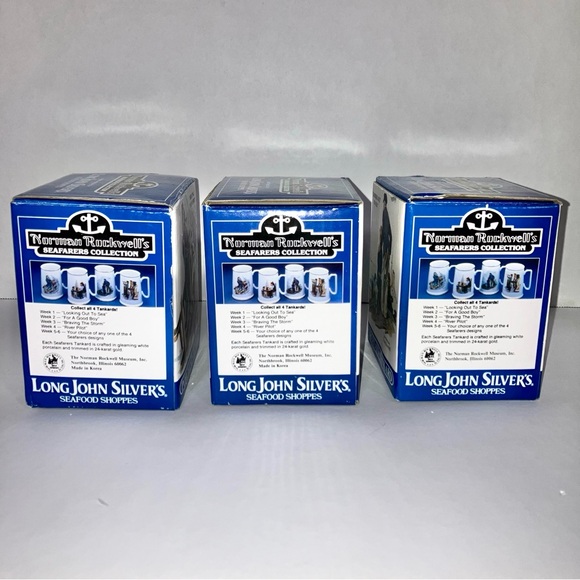 Norman Rockwell’s 1985 3 Porcelain Tankards Long John Silvers Collectibles VTG - Picture 2 of 16